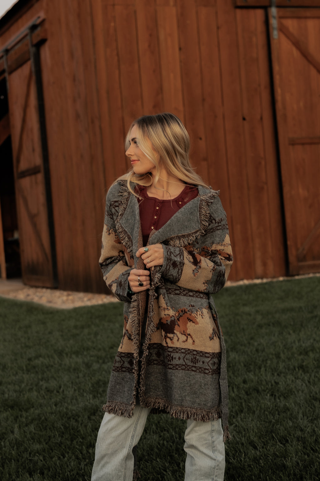 Western fringe cardigan sweater for women – boho cowgirl style