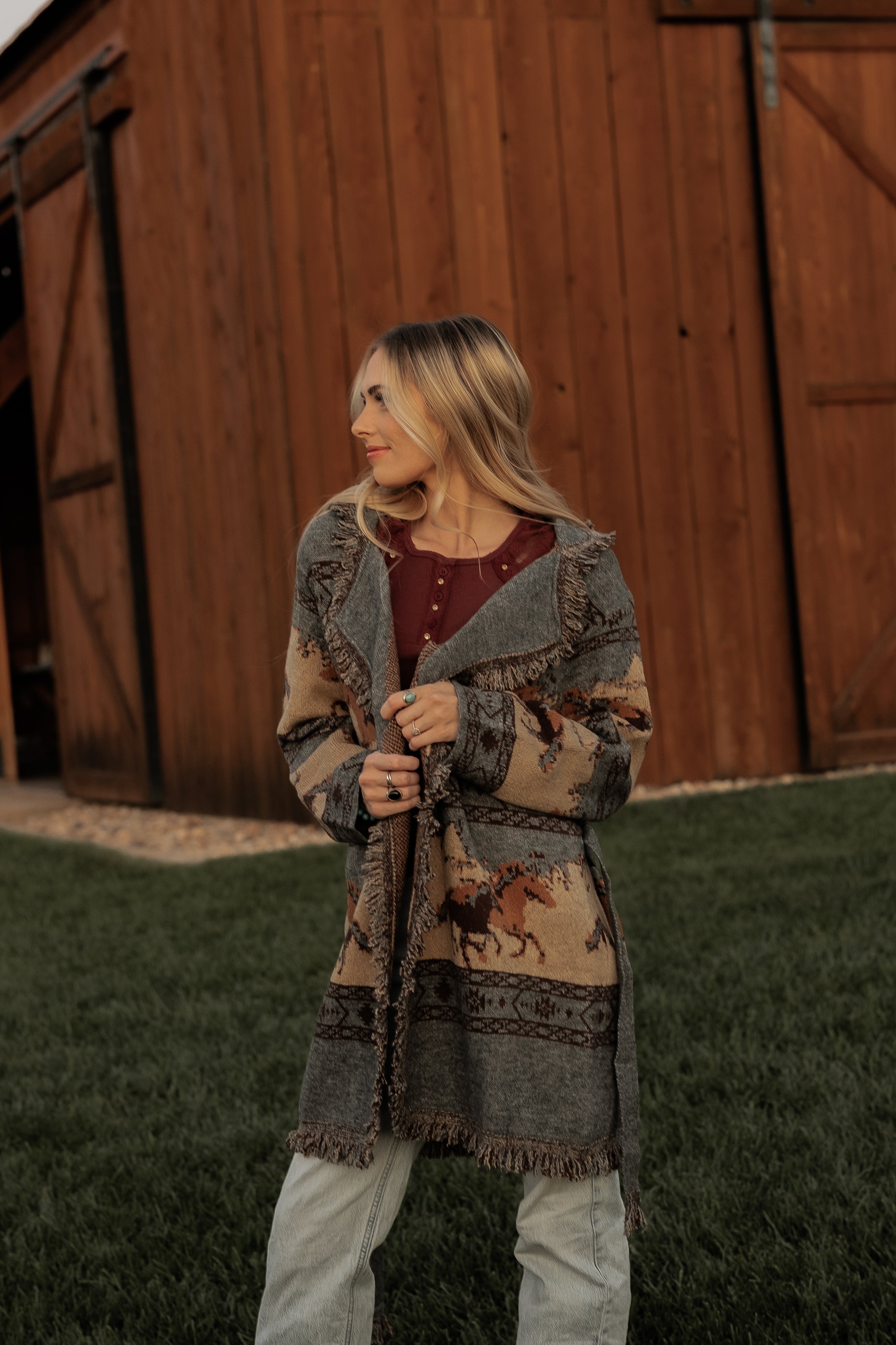 Western fringe cardigan sweater for women – boho cowgirl style