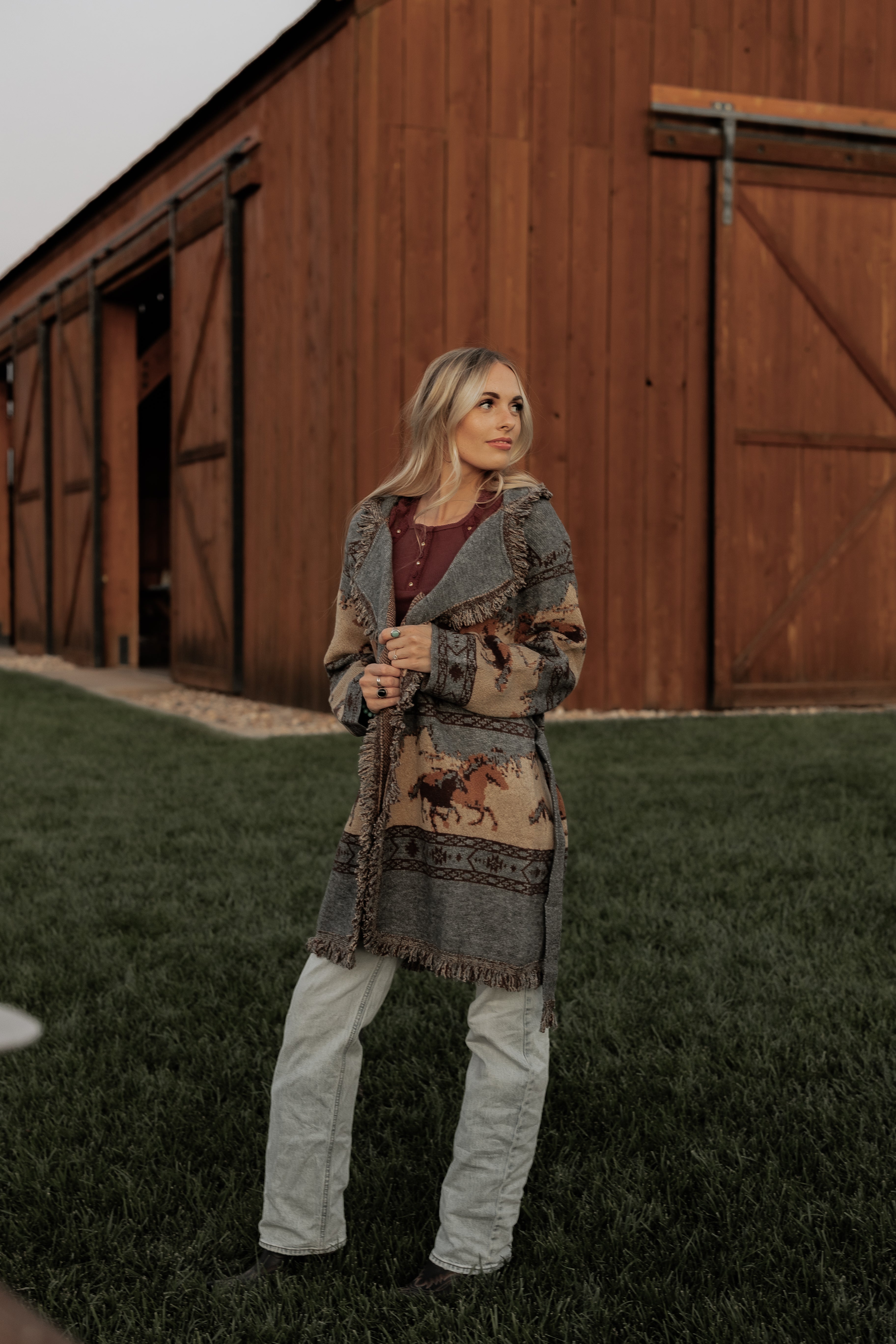 Western Fringe Detail Cardigan Sweater