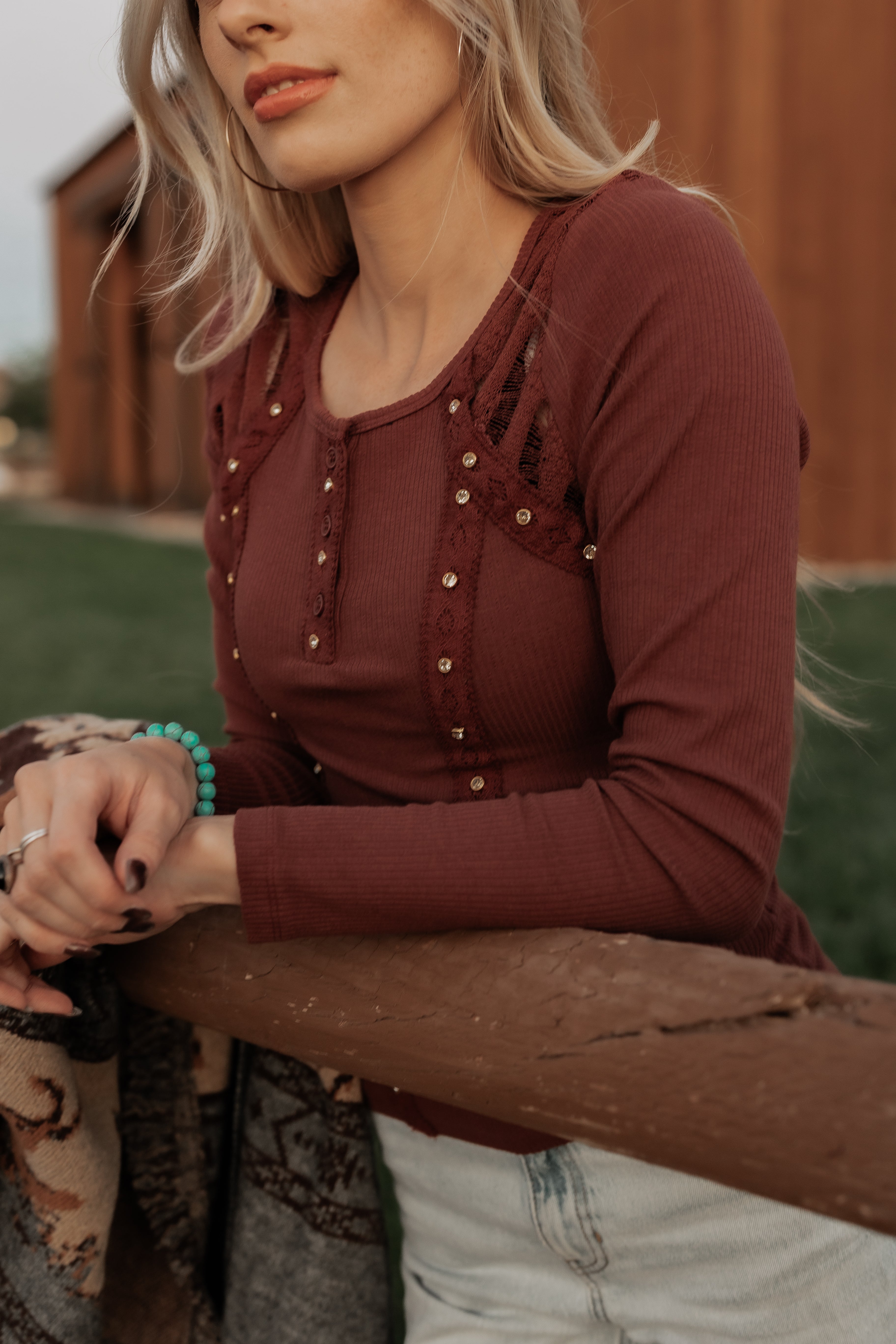 Women’s Embellished Lace Long Sleeve Shirt