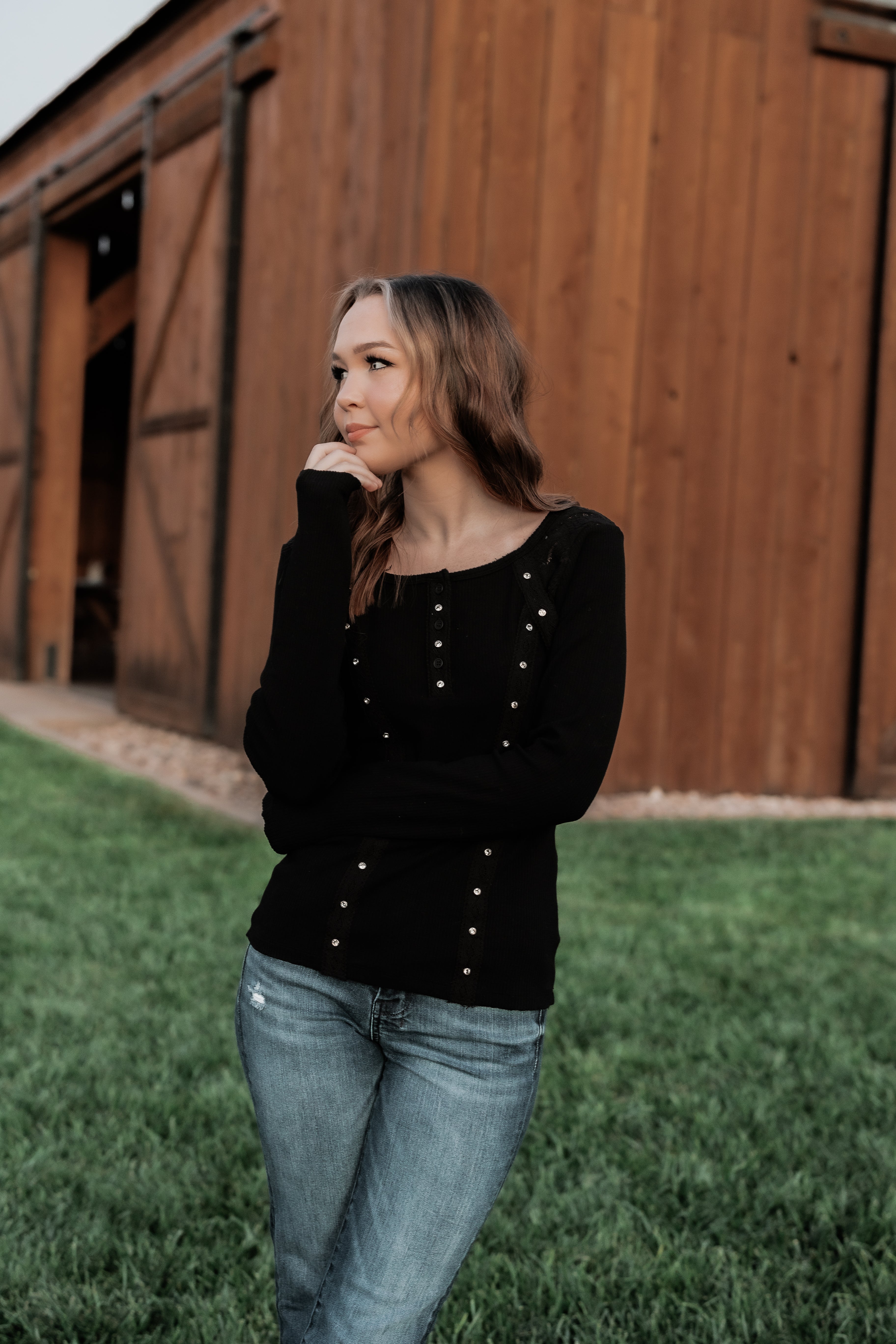 Women’s Embellished Lace Long Sleeve Shirt