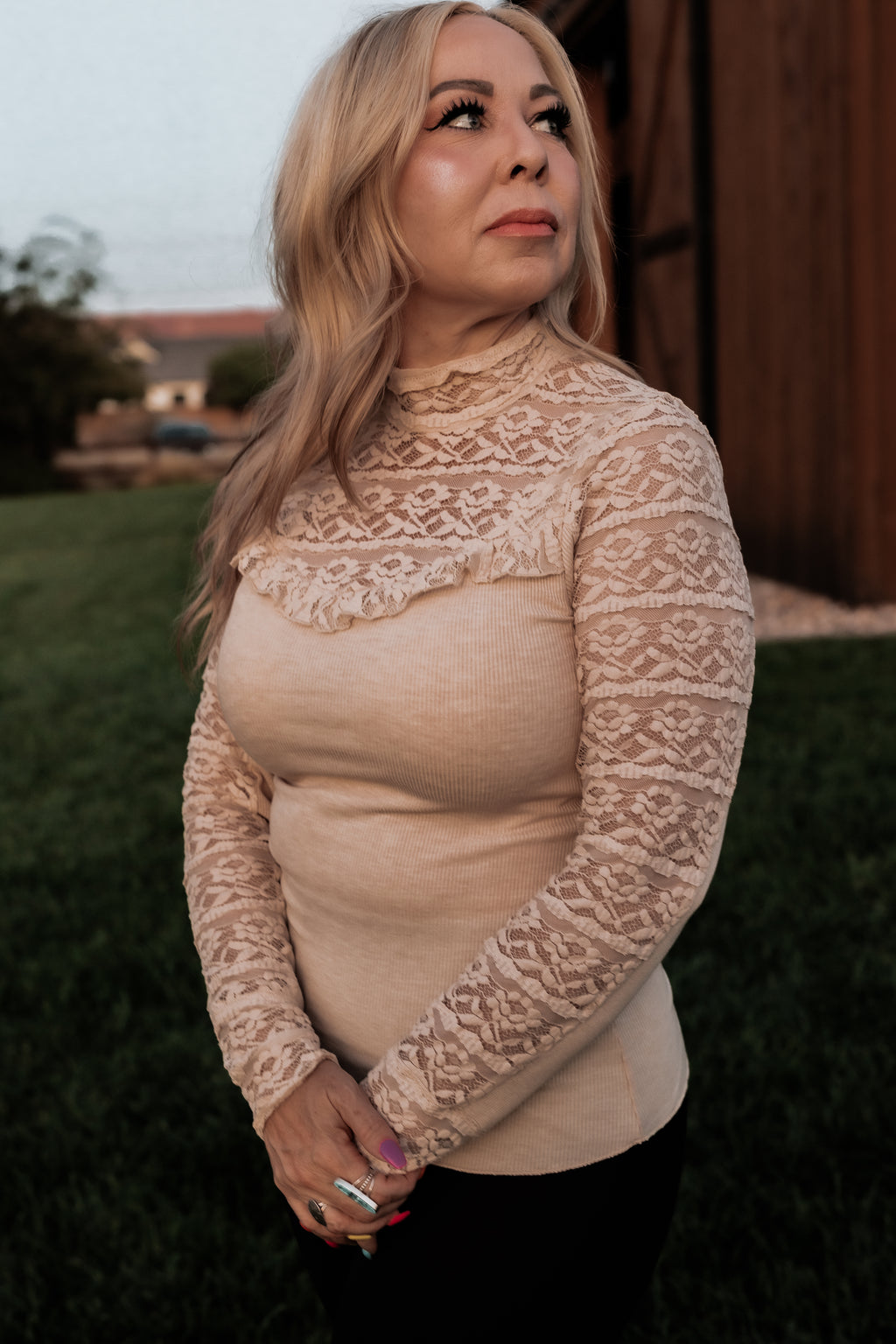 Miss Me western lace top close-up detail