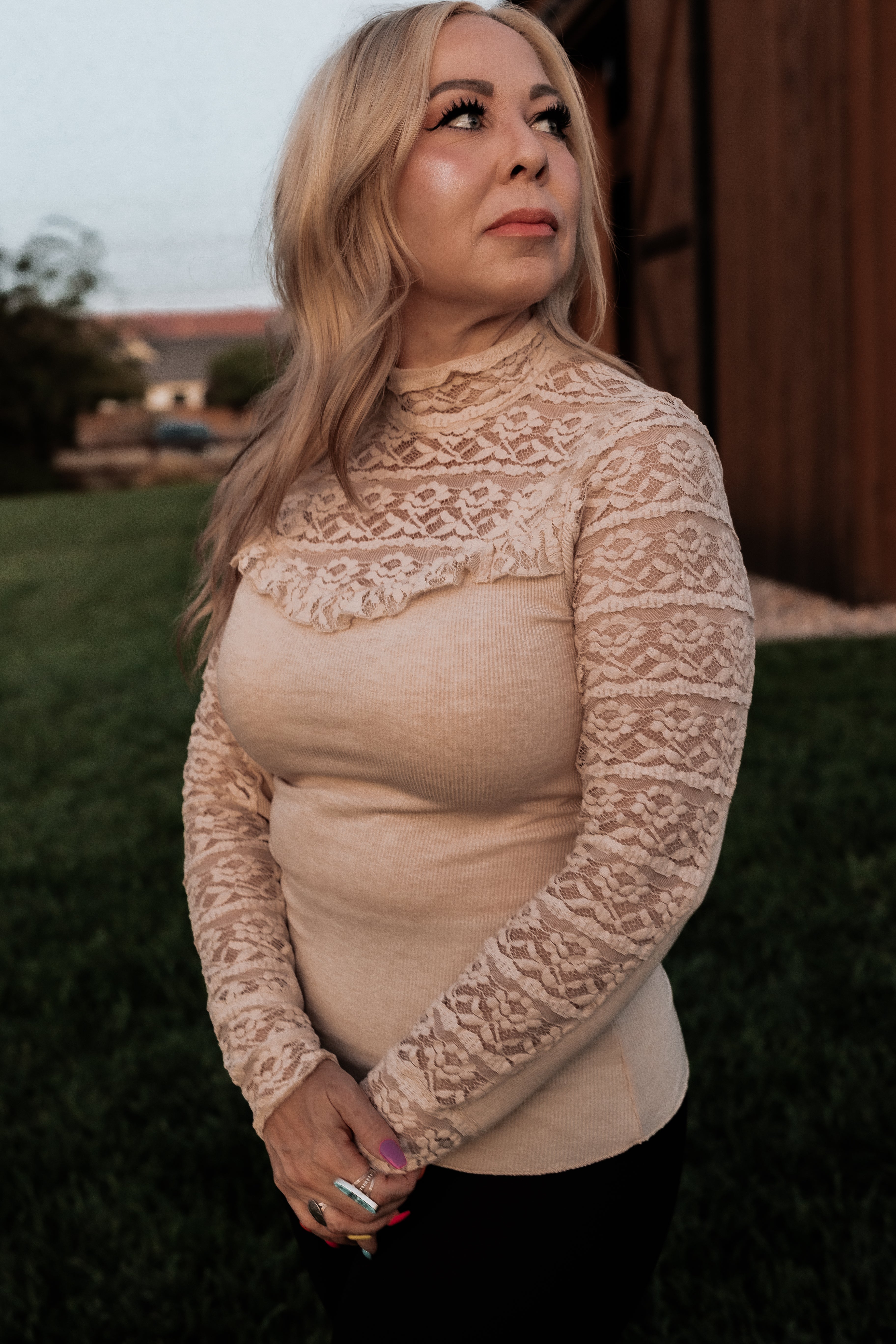 Miss Me western lace top close-up detail