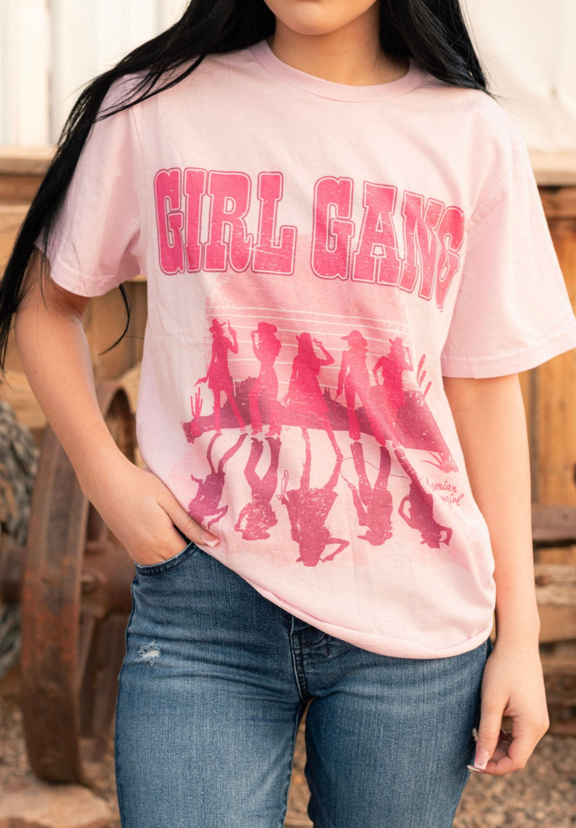 Cowgirl gang pink western graphic tee
