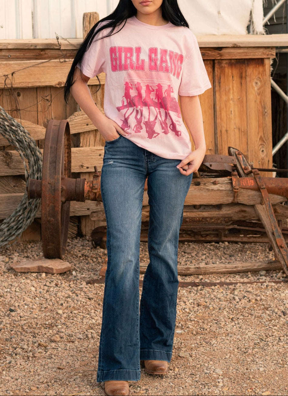 Cowgirl gang pink western graphic tee

