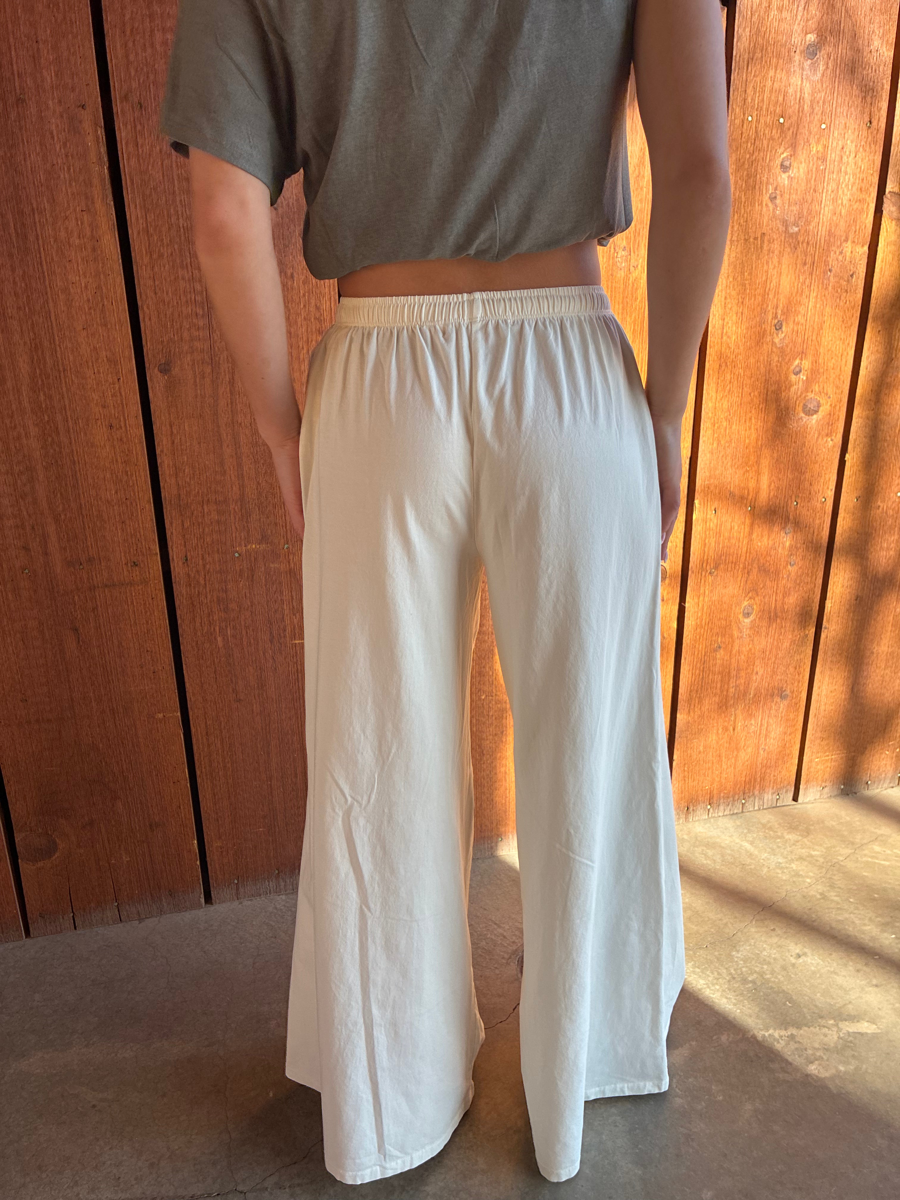 White lounge pants with lace tie waist by Nectar Clothing at VNTGcowgirl western boutique
