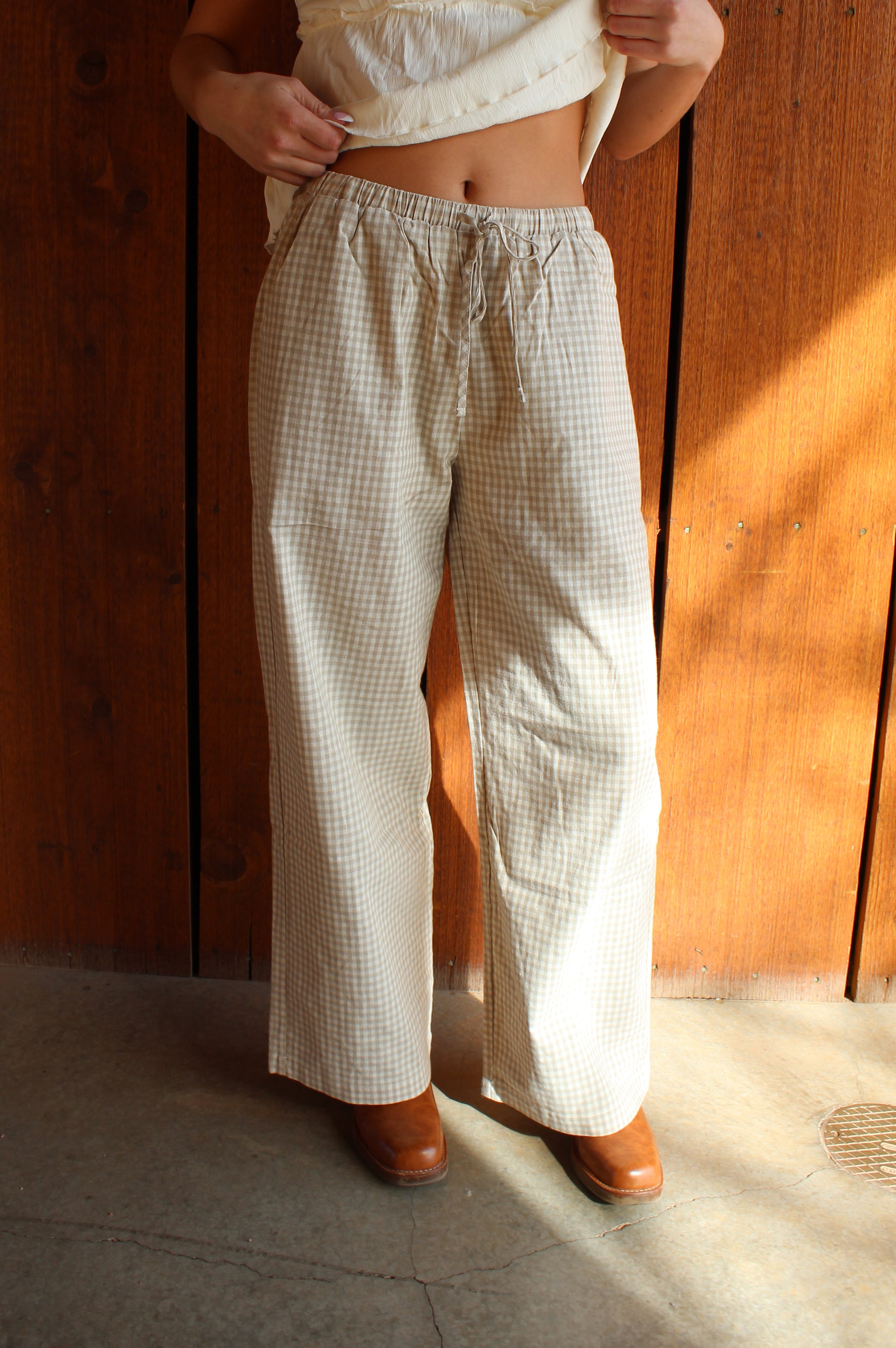 Beige gingham pants for women at VNTGcowgirl western boutique