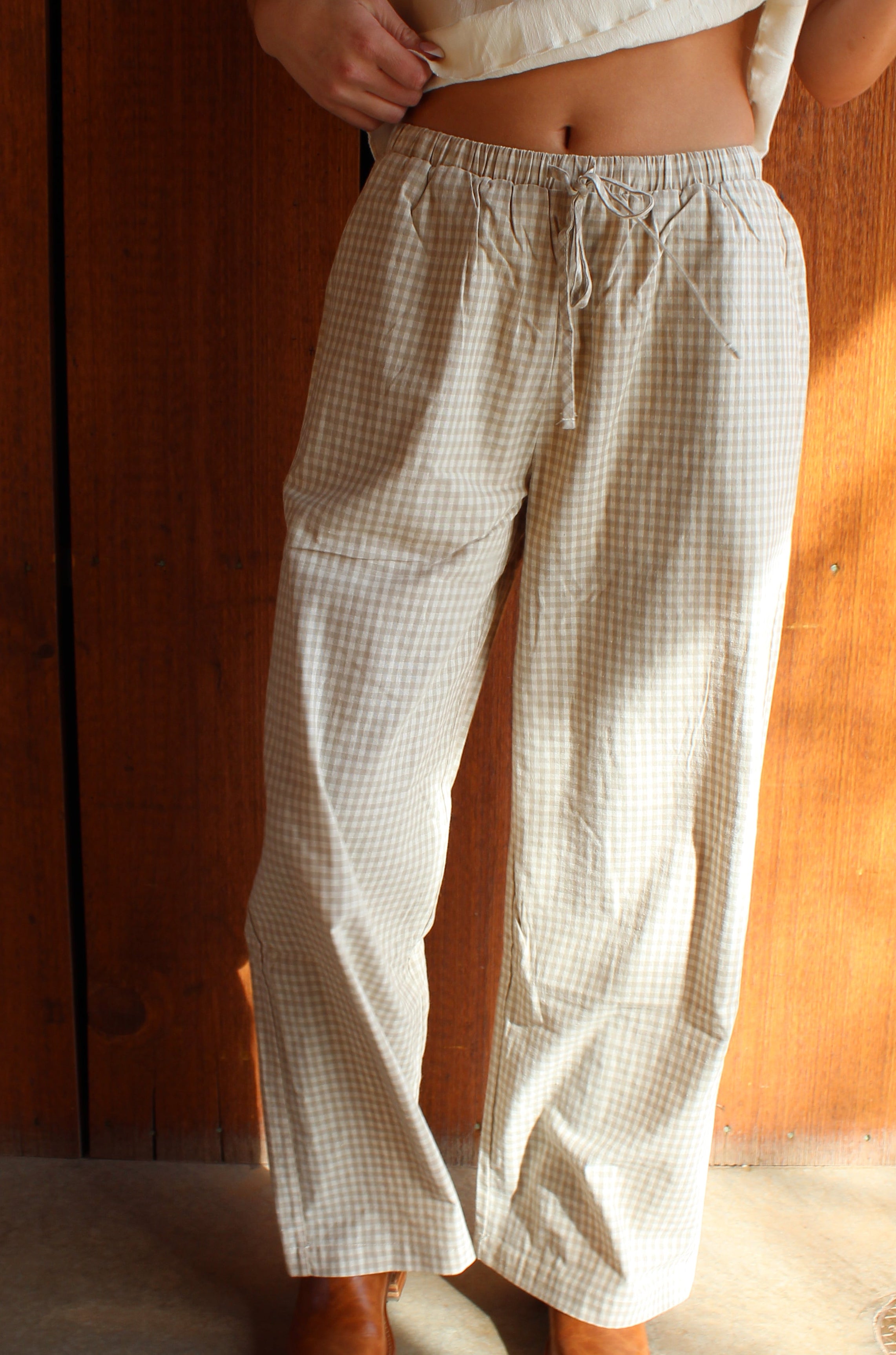 Beige gingham pants for women at VNTGcowgirl western boutique