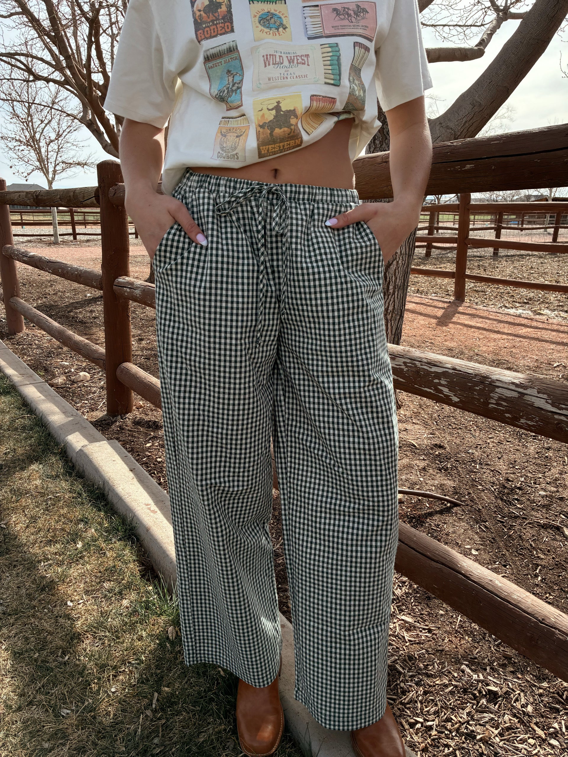 Green gingham pants for women at VNTGcowgirl western boutique