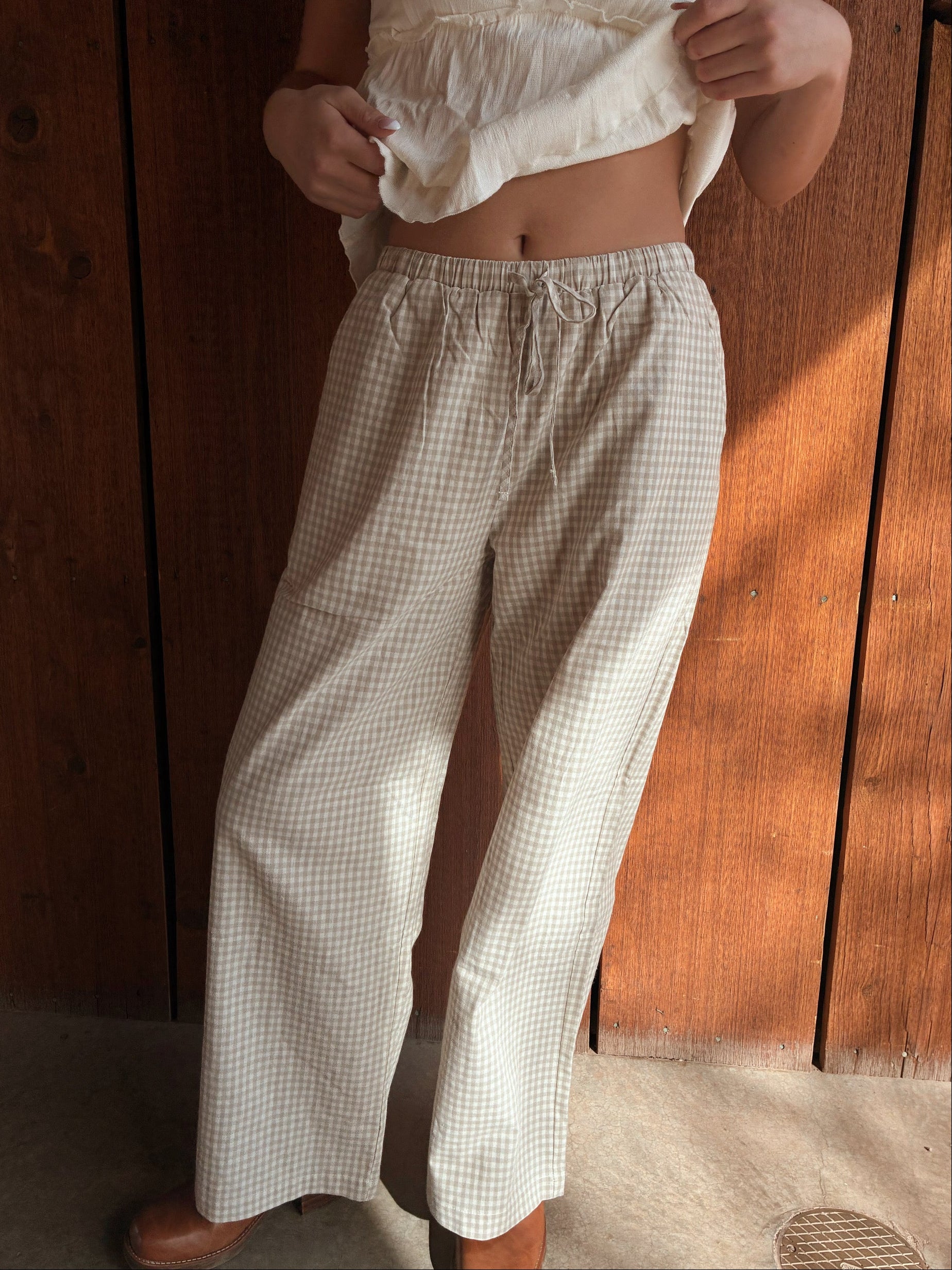 Beige gingham pants for women at VNTGcowgirl western boutique