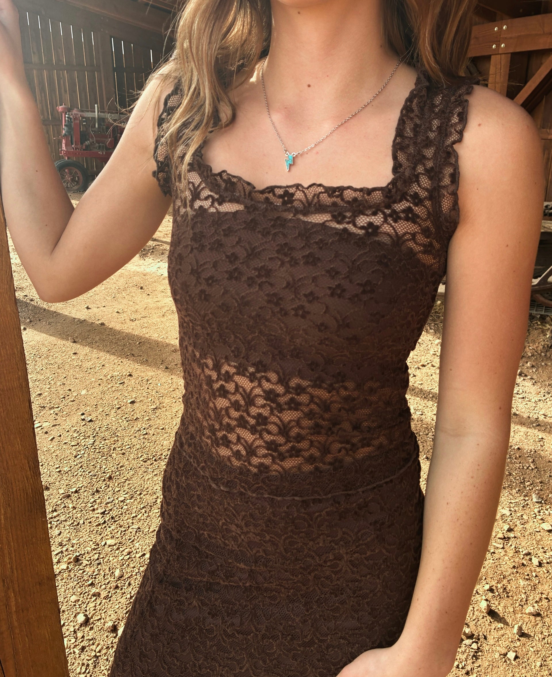 Nectar Clothing sheer brown lace sleeveless top
