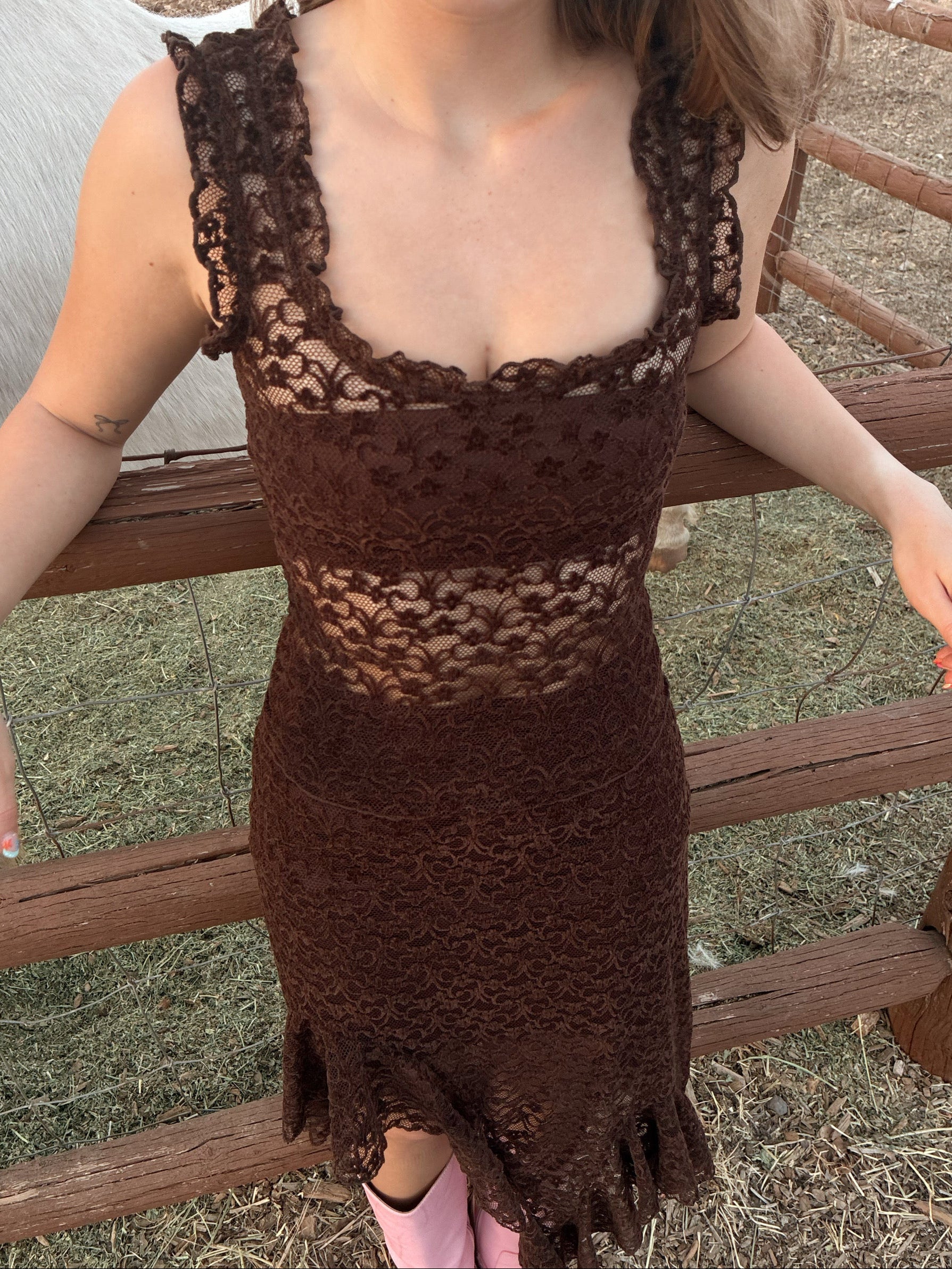 Nectar Clothing sheer brown lace sleeveless top
