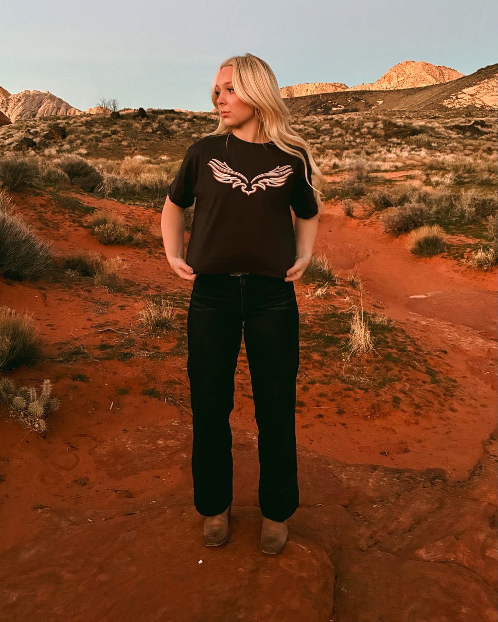 Western Embordered Wing Crop Top