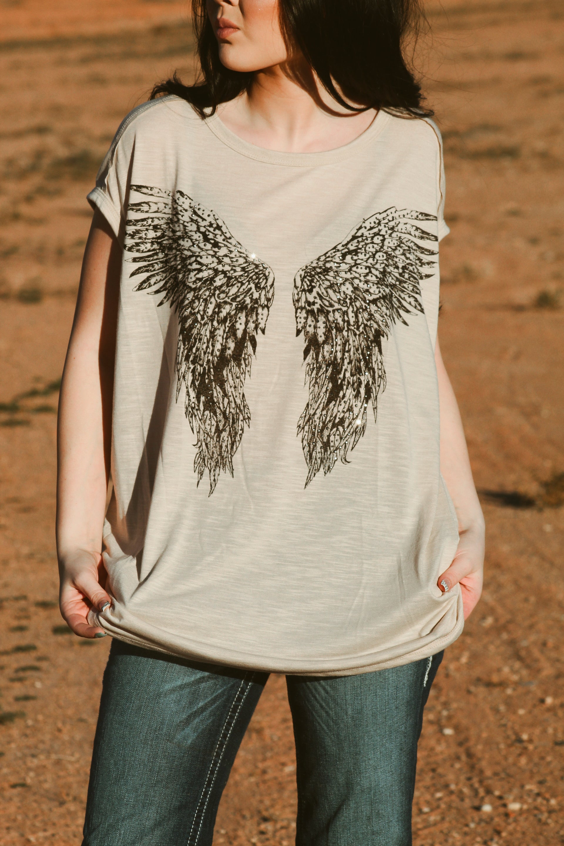 Angel Wing Rhinestone Graphic Top