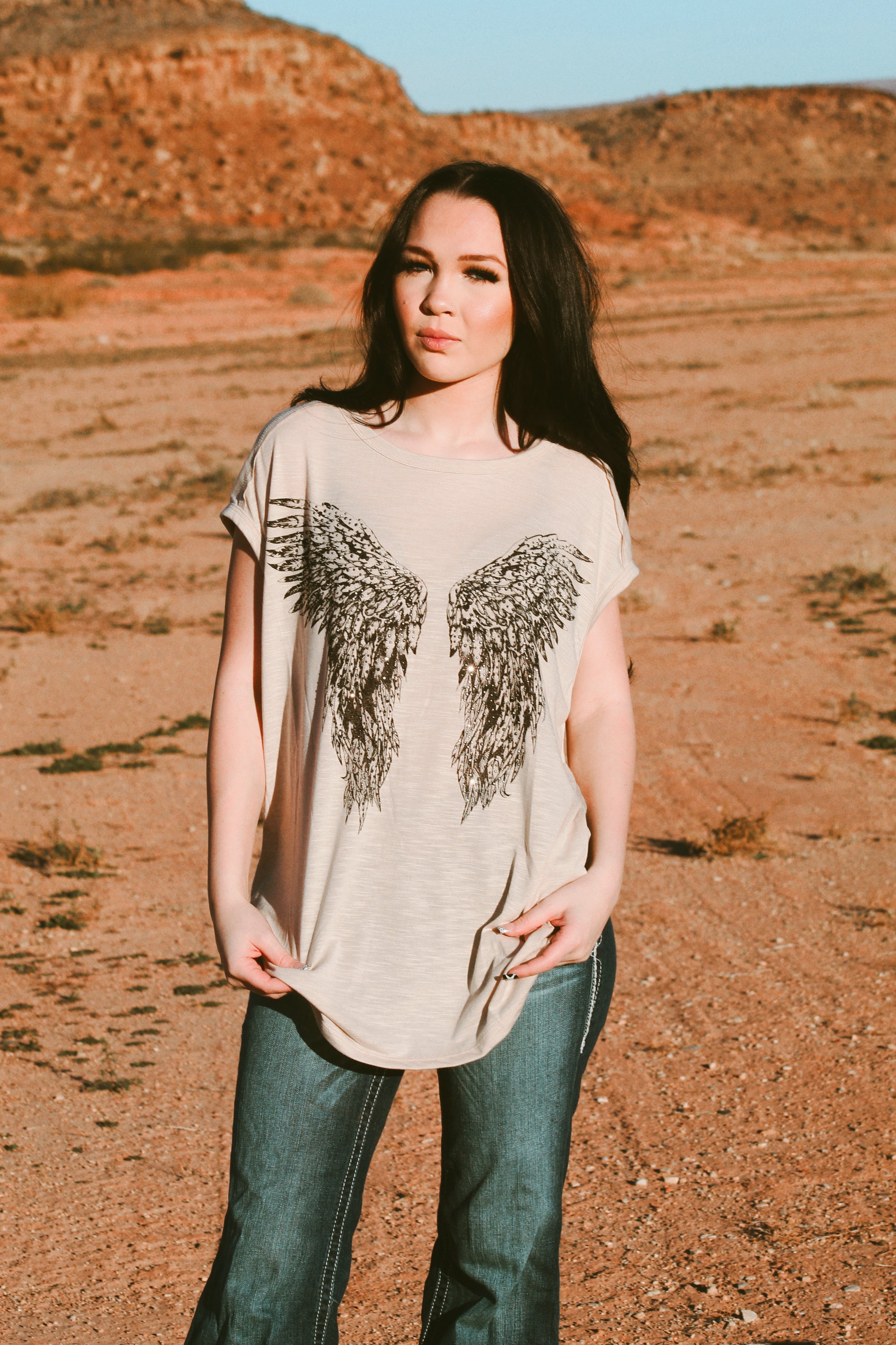 Angel Wing Rhinestone Graphic Top