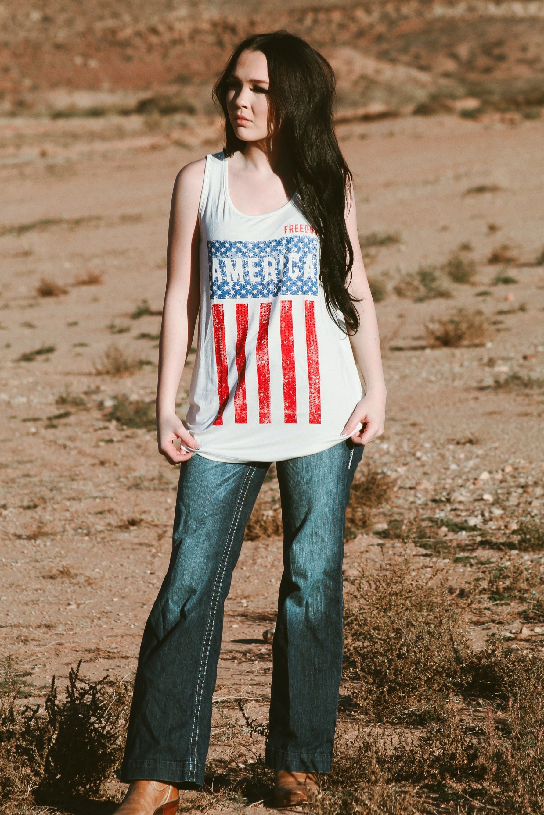 Freedom America Rhinestone Detail Tank