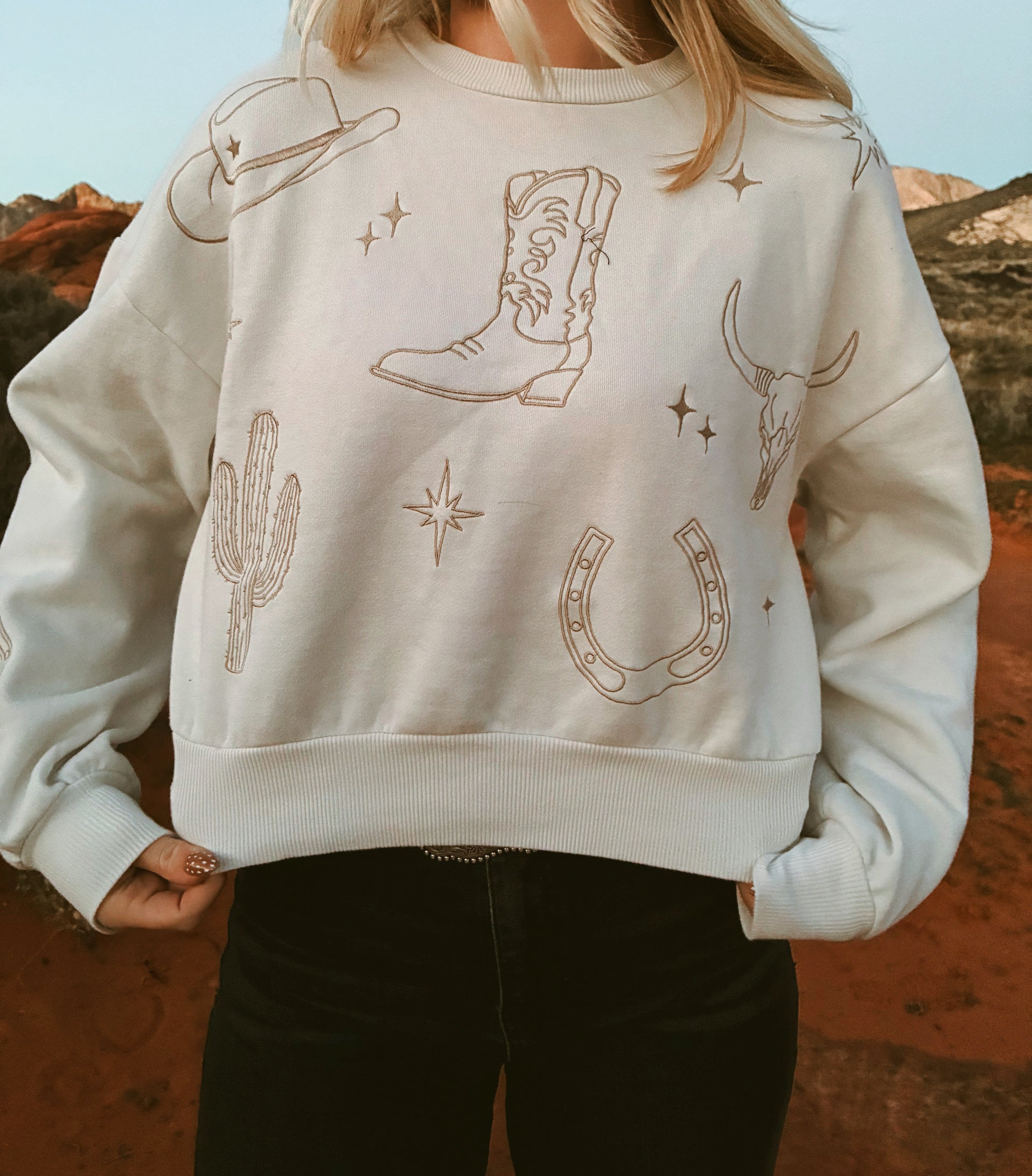 Emborder Cowboy Cropped Crewneck