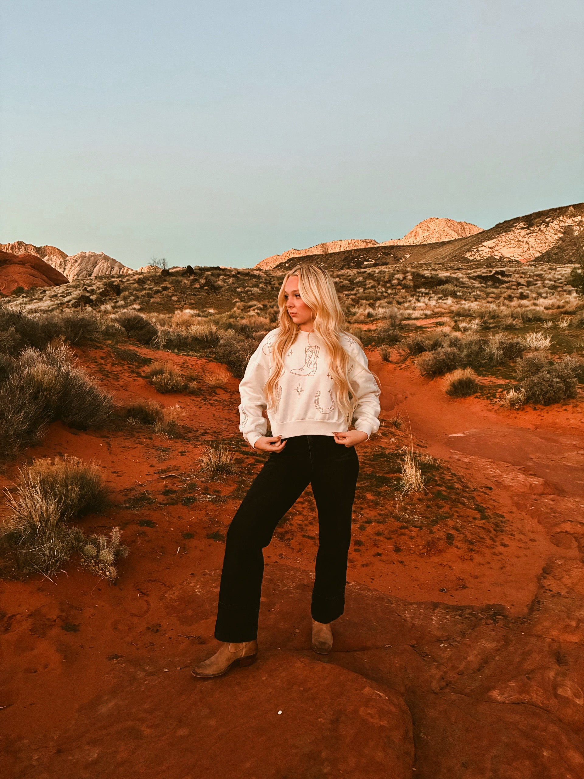 Emborder Cowboy Cropped Crewneck