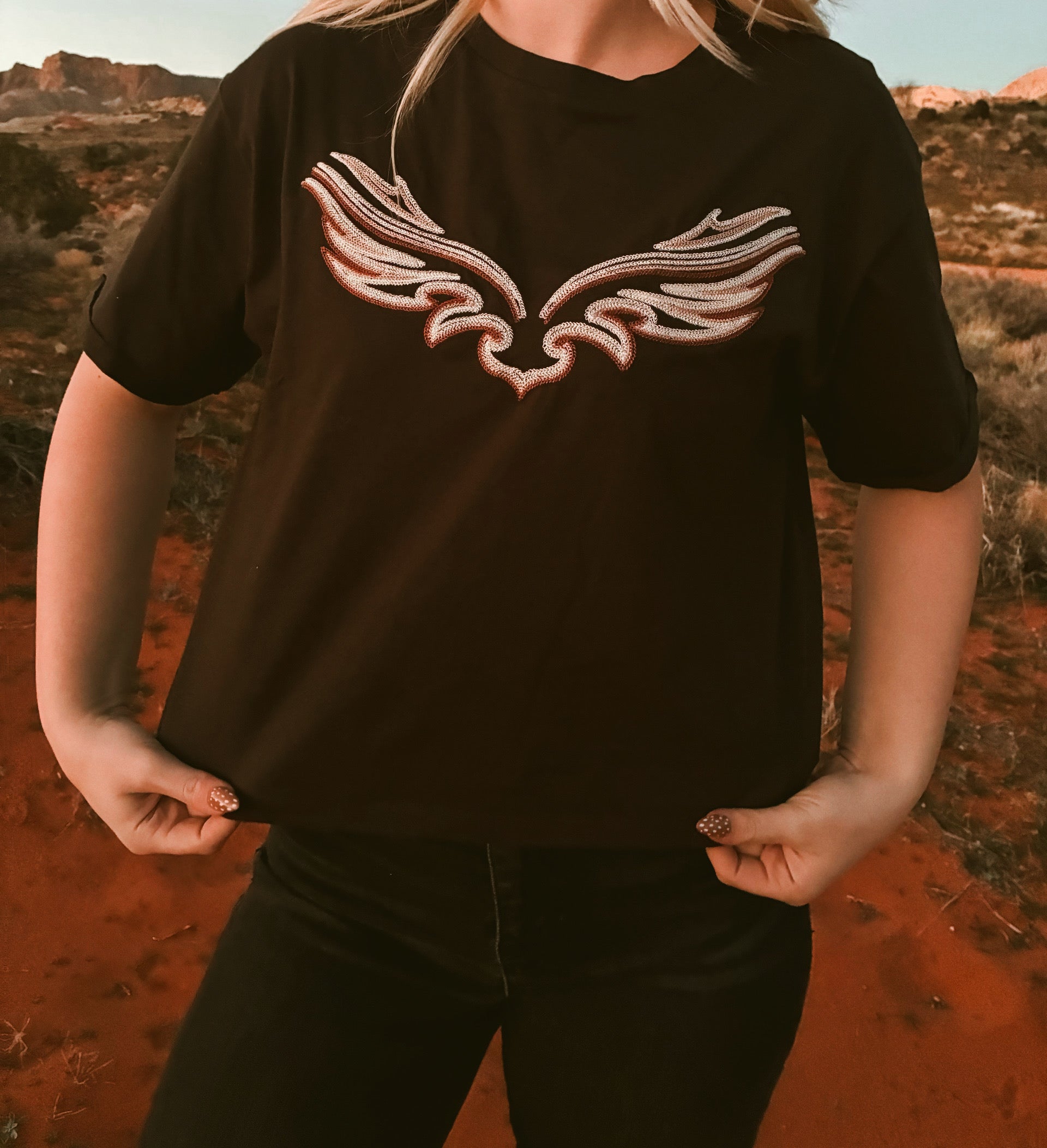 Western Embordered Wing Crop Top