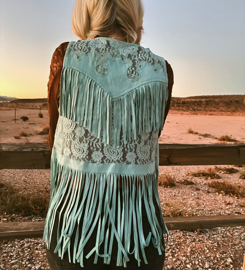 Turquoise Fringe Lace Vest