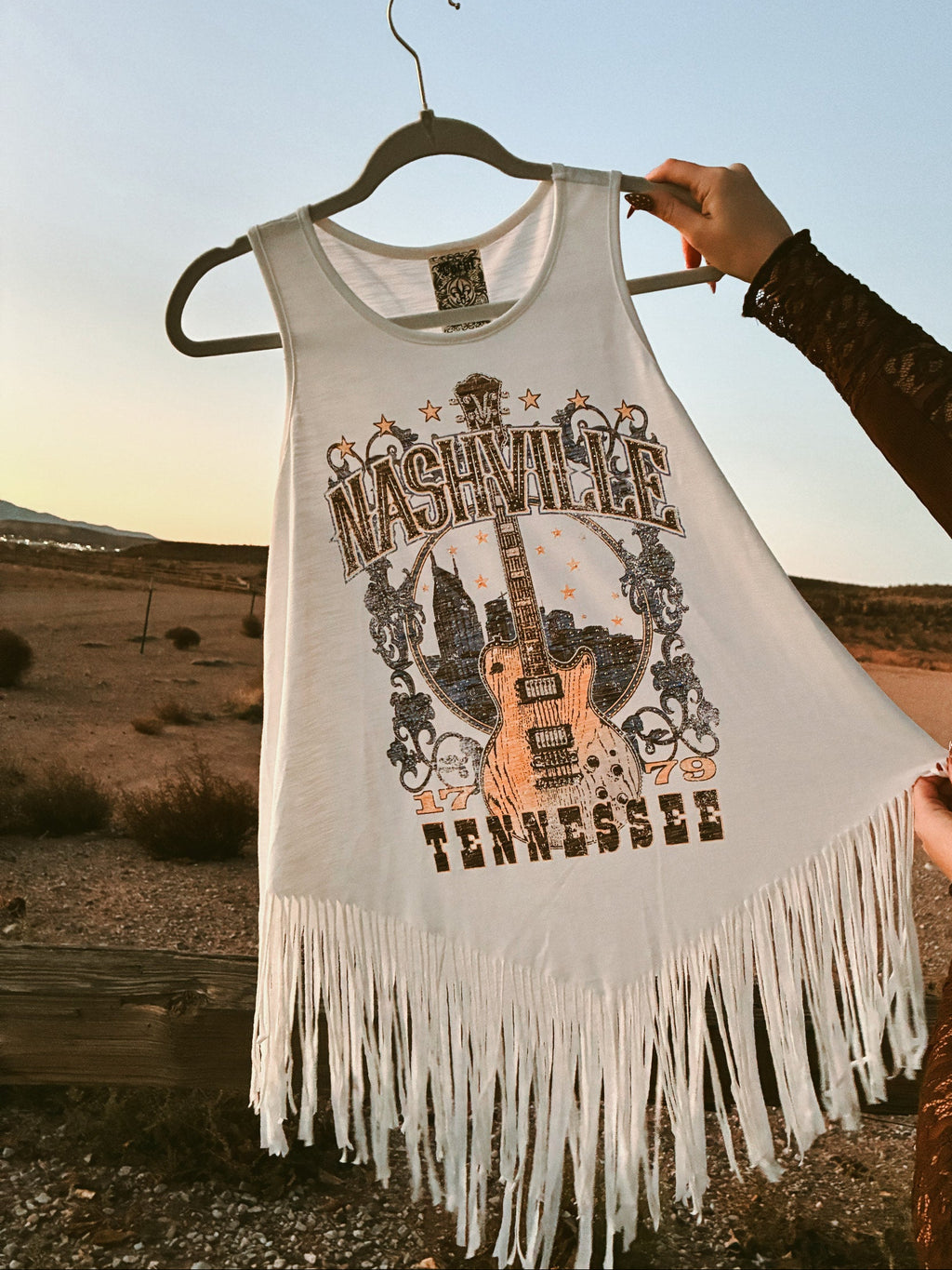 Nashville Fringe Rhinestone Detailed Tank Top