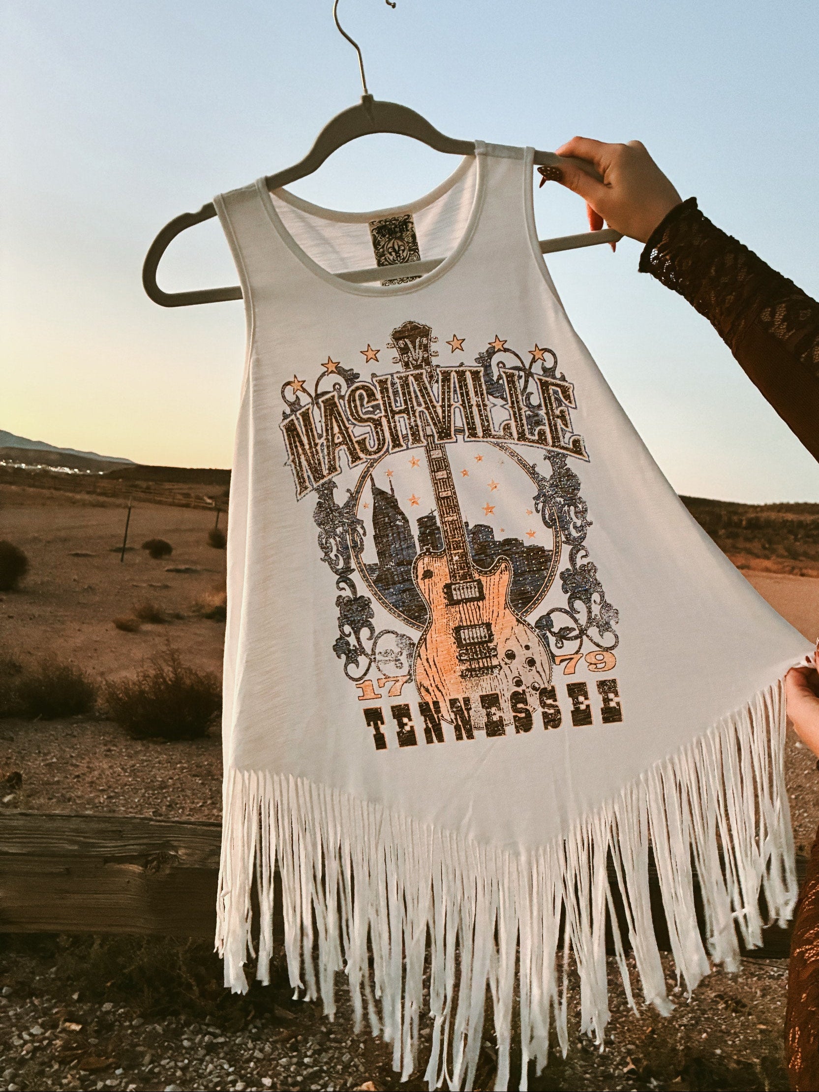 Nashville Fringe Rhinestone Detailed Tank Top