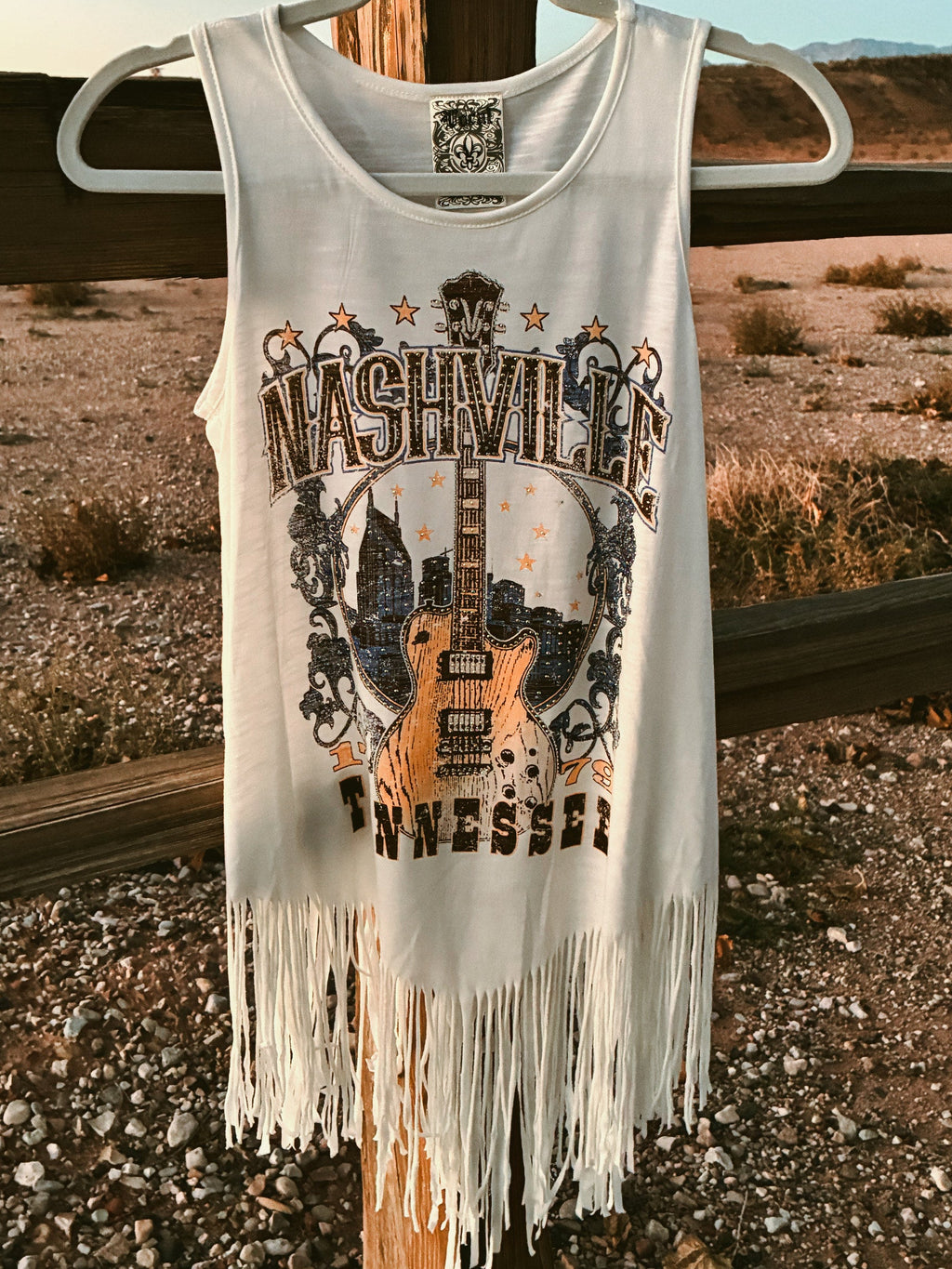 Nashville Fringe Rhinestone Detailed Tank Top