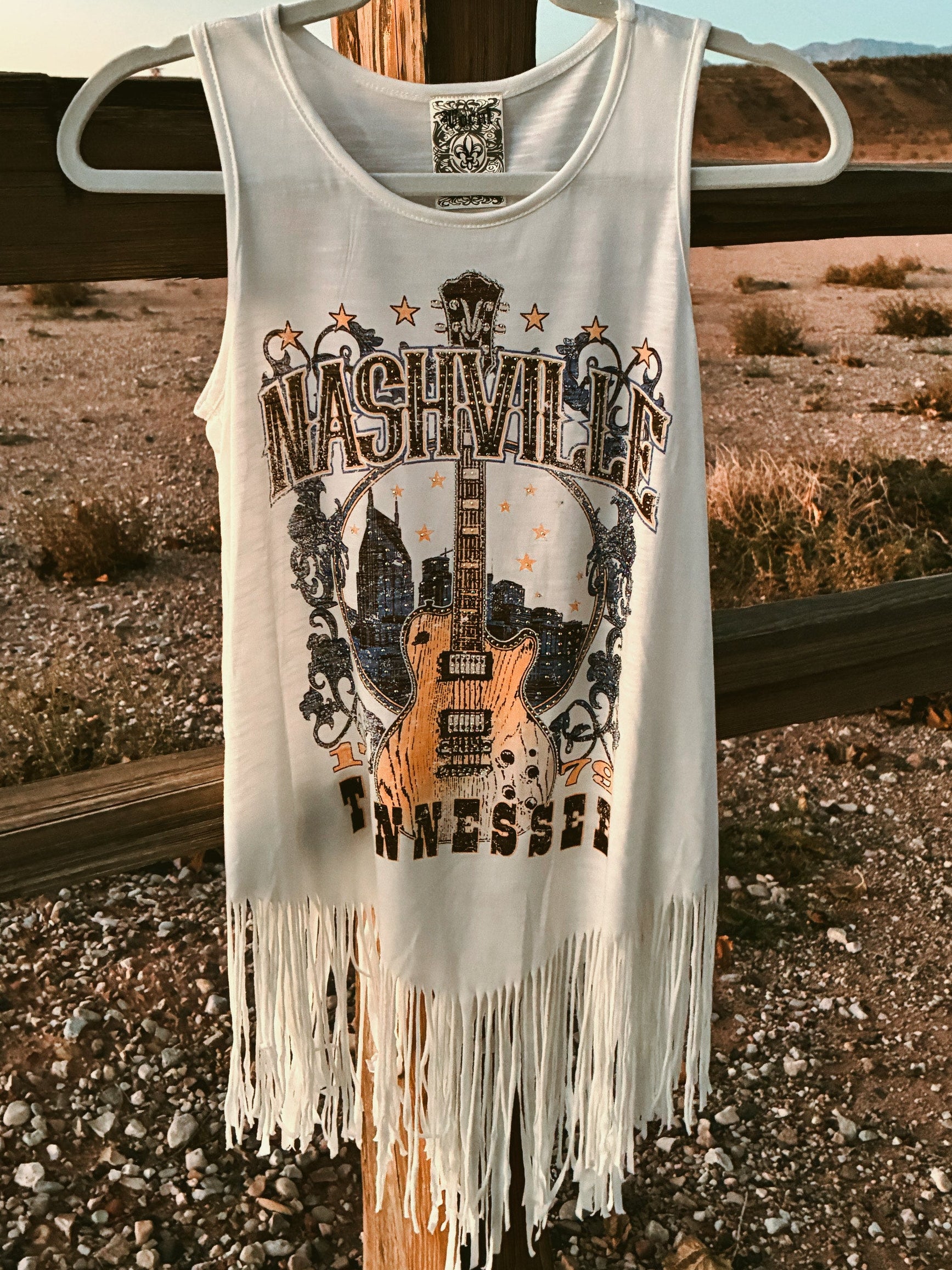 Nashville Fringe Rhinestone Detailed Tank Top